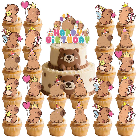 Capybara Cake Topper Cute Animal Cupcake Decorations For Happy Birthday Capybara Theme Shower Party Supplies Set