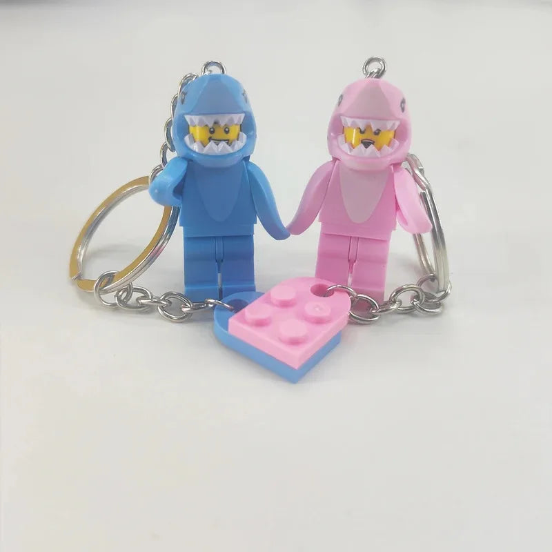 Couple Keychains Set - Matching Pink & Blue Anime Keyring Charms for Lovers, Cute Bag/Car Decor Gift for Him Her