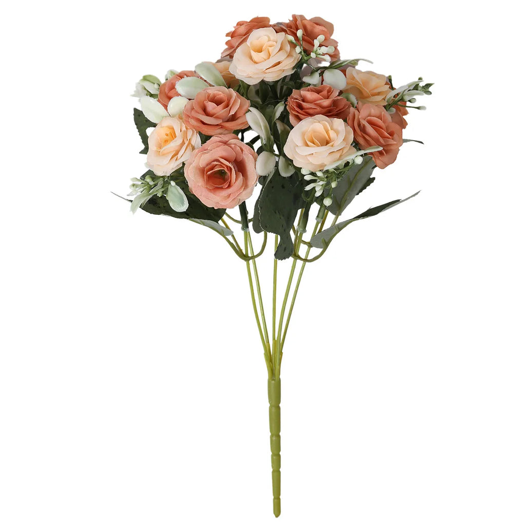 Artificial Rose Bouquet, 9 Heads Fake Silk Flowers, Wedding Party Home Decor, DIY Floral Arrangement, Faux Roses for Vase, Brida