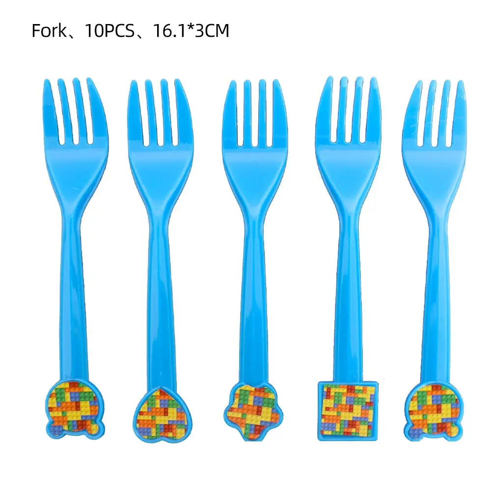 Kids Building Blocks Birthday Party Decoration Colorful Building Block Theme Party Supplies Kit Plates Cups Napkins Straw Ballon