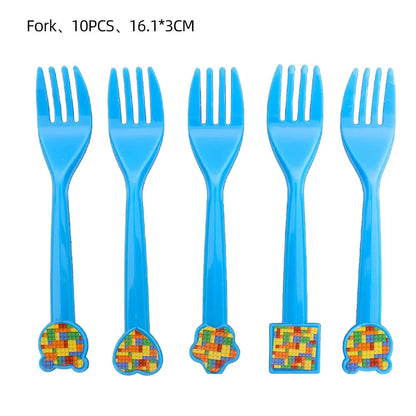 Kids Building Blocks Birthday Party Decoration Colorful Building Block Theme Party Supplies Kit Plates Cups Napkins Straw Ballon