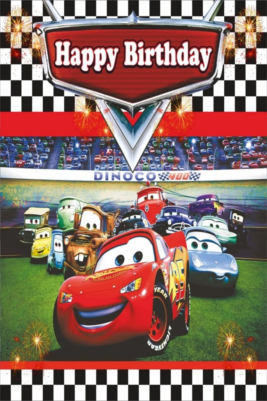 Photography Backdrop Cartoons Cars Theme For Kids Birthday Party Background Cake Table Decor Banner Can Be Customize Name