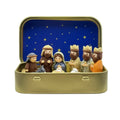 Christmas Nativity Scene Figurines in Metal Tin Box Mini Jesus Birth Set Religious Xmas Gift for Home Table Decor
