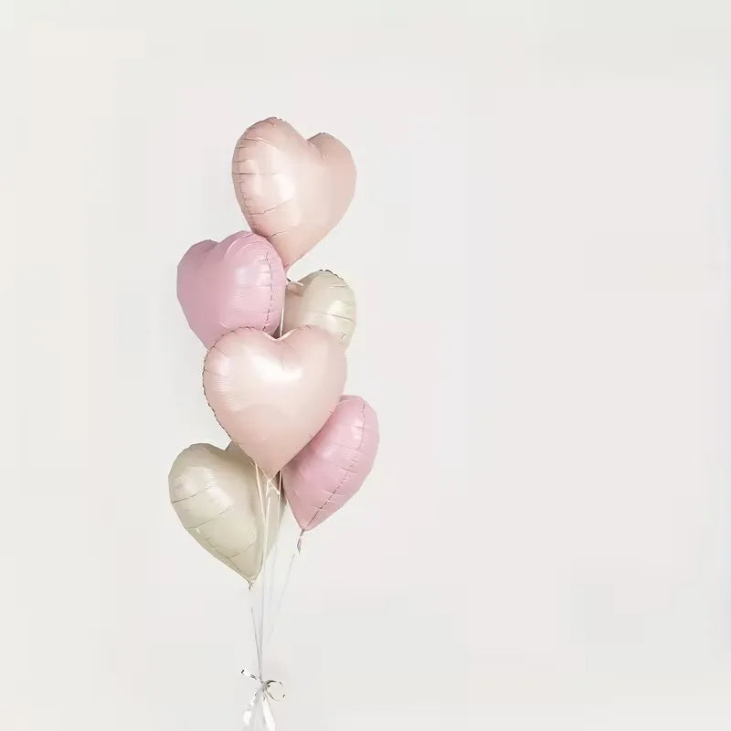 7Pcs 18" Cream Pink Heart Star Foil Balloons with Ribbon for Wedding, Birthday & Party Decor