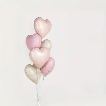 7Pcs 18" Cream Pink Heart Star Foil Balloons with Ribbon for Wedding, Birthday & Party Decor