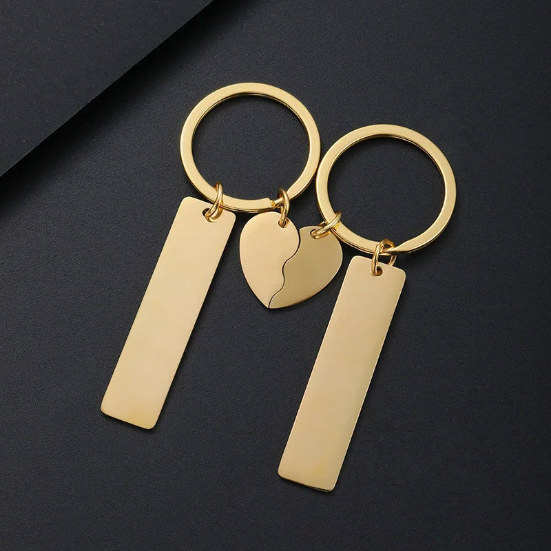 Stainless Steel Puzzle Keychain Blank For Engrave Metal Broken Keart Key Chain Couple Keychains Mirror polished 10pair