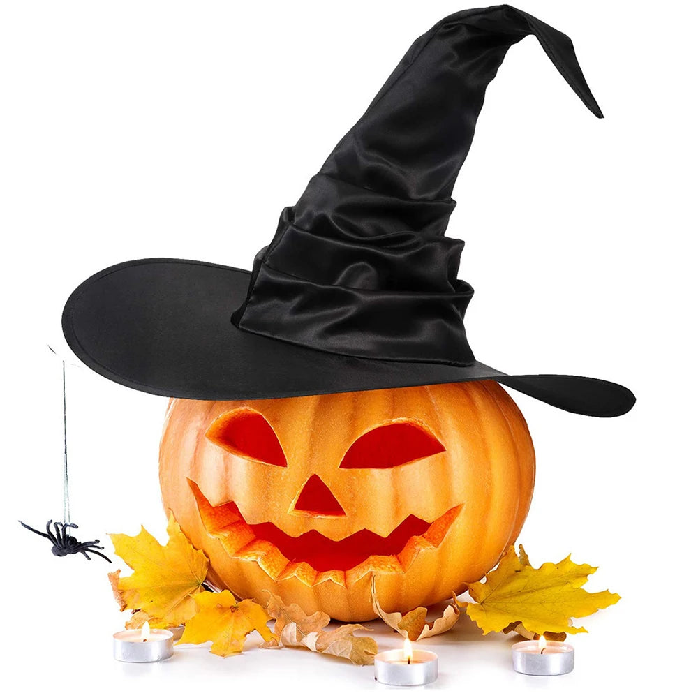 Witch Hat Black Folds Wizard Hats for Women Men