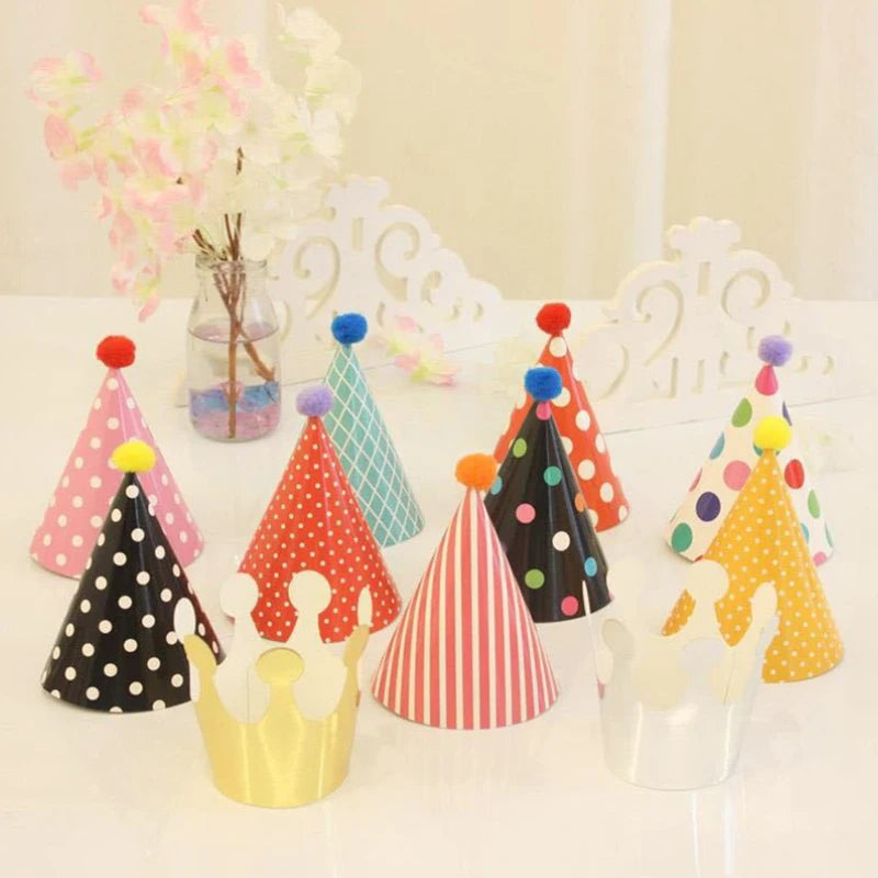 11Pcs/Bag Happy Birthday Party Hats Polka Dot DIY Handmade Cap Crown Baby Shower Decoration Boy Girl Birthday Party Photo Props