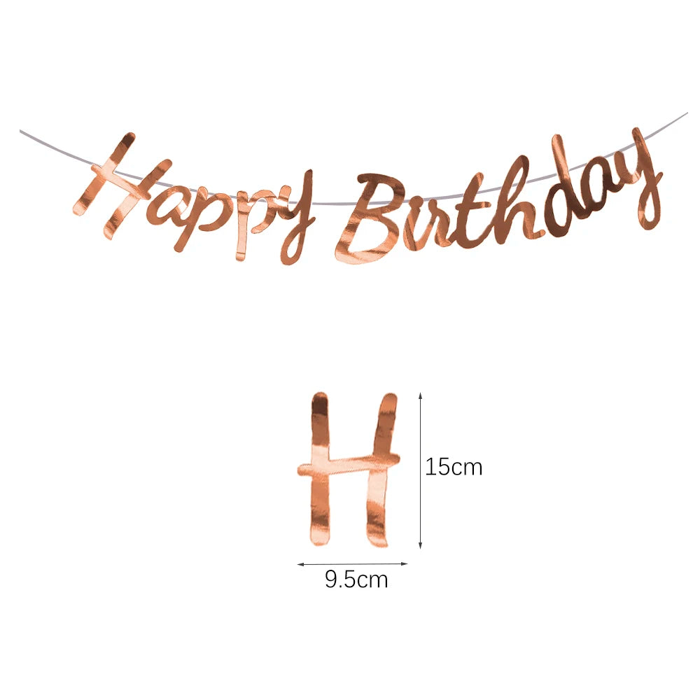 Happy Birthday Banners Gold Pink Letters Flag Banner Hanging Ornament Spiral Decoration for Kids Birthday Party Decor Supplies