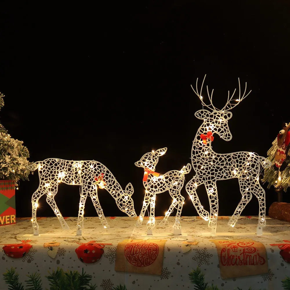 3 Pcs Elk Deer LED Light Glowing Glitter Reindeer Christmas Garden Decor Home Outdoor Lawn Yard New Year Ornament