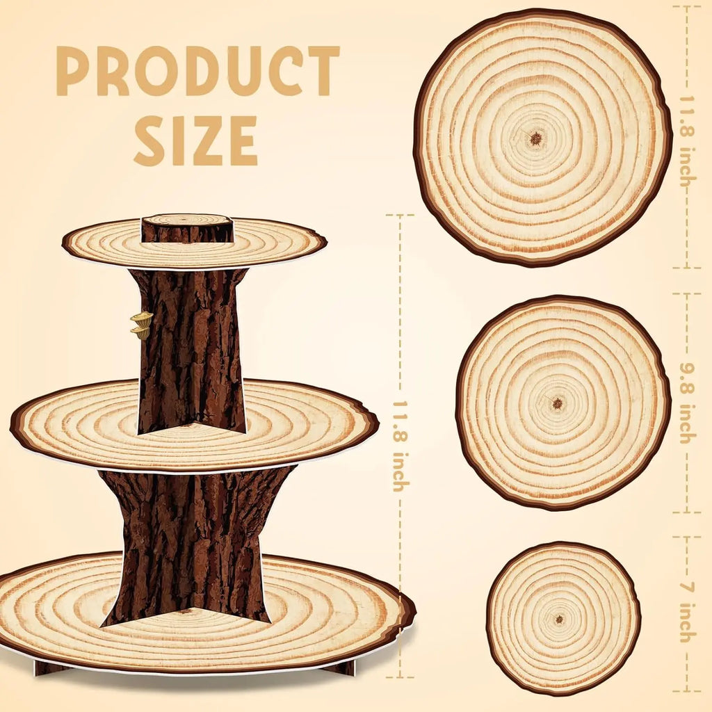 Wooden Cupcake Stand Decoration 3 Tier Western Party Cake Holder Woodland Baby Shower Rustic Wood Cupcake Stand Decor for