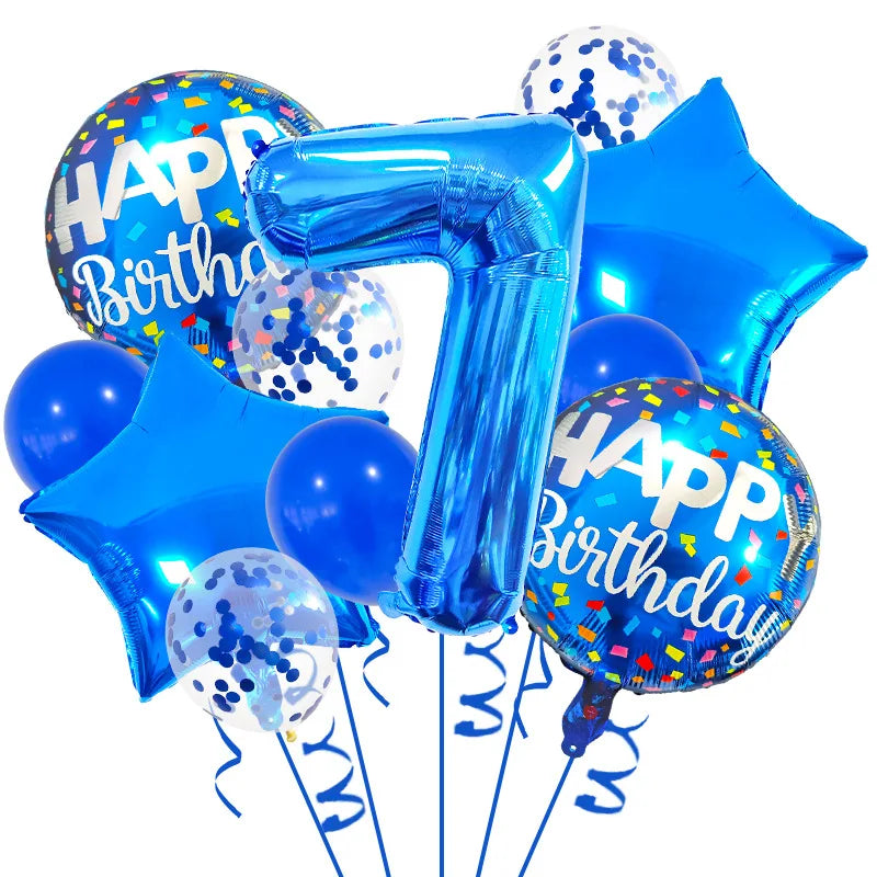 13PCS 32-Inch Blue Number Foil Balloons - Easy to Use, Perfect for Birthdays, Celebrations & Themed Party Decor