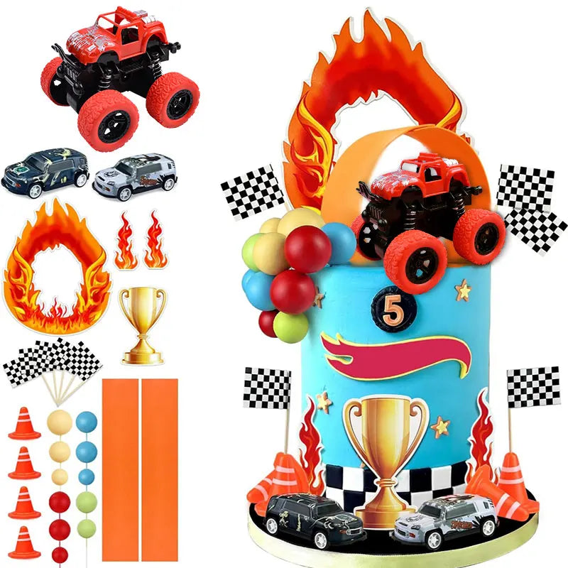 Race Car Cake Toppers Truck Cake Decorations Red Blue Yellow Green Balls for Truck Themed Racing Car Party Decorations Supplies