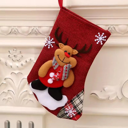 4 Christmas Stockings — Santa & Snowman Hanging Ornaments