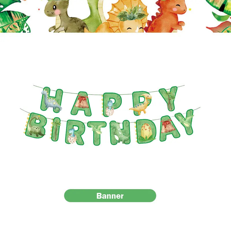 Dinosaur Birthday Decoration Party Supplies Set Cup Plate Tablecloth Dinosaur Balloons Happy Banner Cake Topper for Kids Favors
