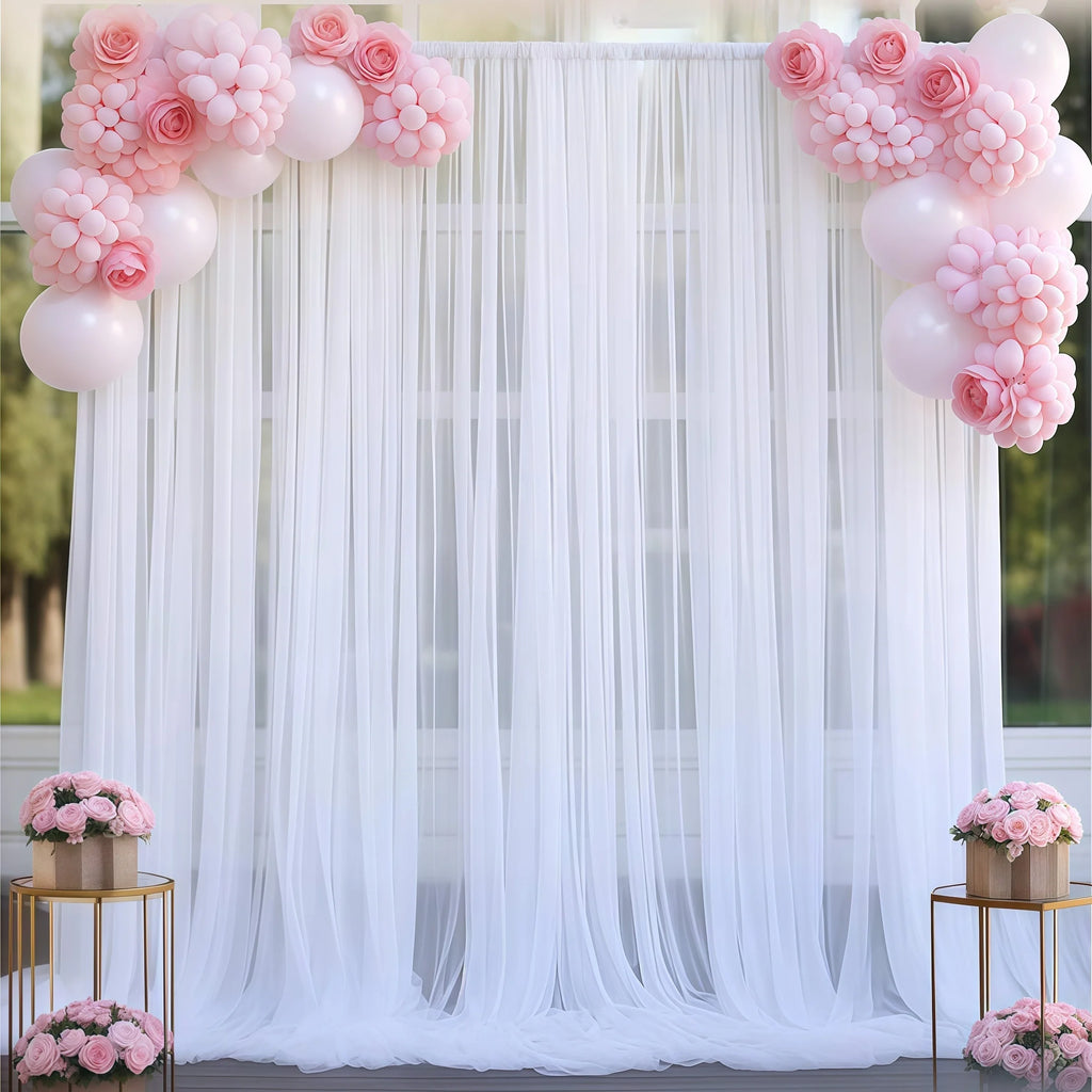 3*3m Tulle Backdrop Curtains, Optional Curtains Light, Decoration for Home Wedding Birthday Party Christmas Photography Backdrop
