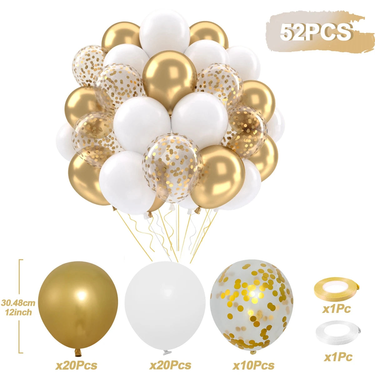 31/36/37/51/101Pcs Metallic Balloons Pearl Latex Balloon Gold Confetti Balloons for Birthday Weddings Baby Shower Party Decor