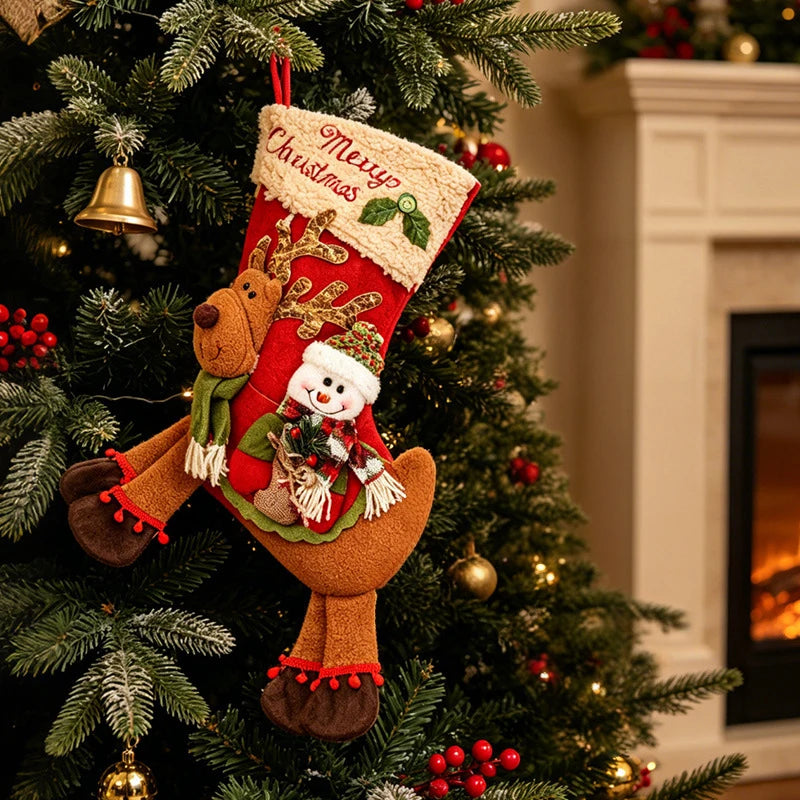 Christmas Stockings Cute Gifts Bag Plush With Elk Snowman Santa Claus Sock For Festival Home Xmas Tree Fireplace Decor Party