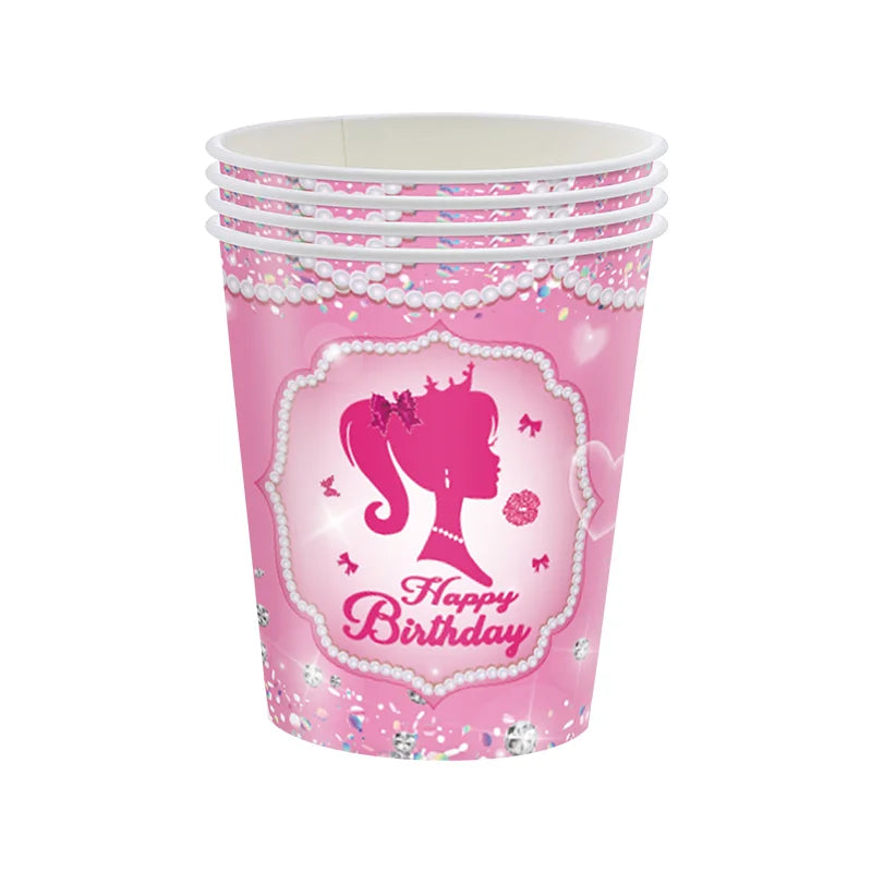 New Princess Birthday Party Decoration Tableware Pink Princess Theme Plates Cups Napkins Ballon Girl Birthday Party Supplies kit