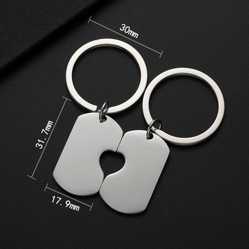 Stainless Steel Puzzle Keychain Blank For Engrave Metal Broken Keart Key Chain Couple Keychains Mirror polished 10pair