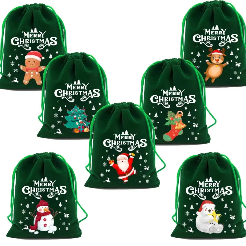Christmas Velvet Bags Advent Calendar Xmas Gift Bags 9x12 15x20cm Drawstring Pouch Xmas Candy Jewelry Packaging Bags