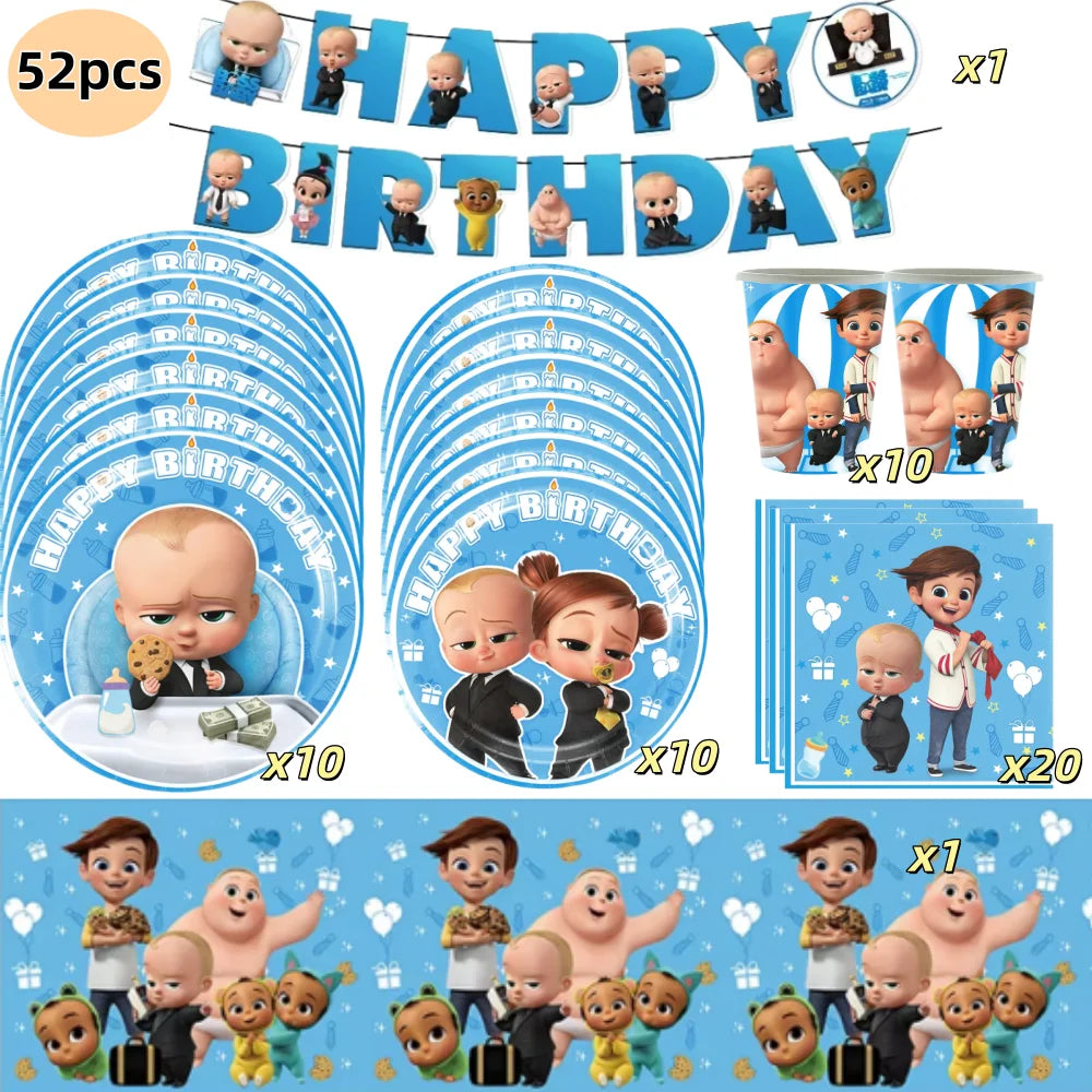 Bossed Baby Birthday Party Decoration Tableware Plates Cups Napkins Hat Balloon Baby Shower Kids Party Favors Party Supplies Kit