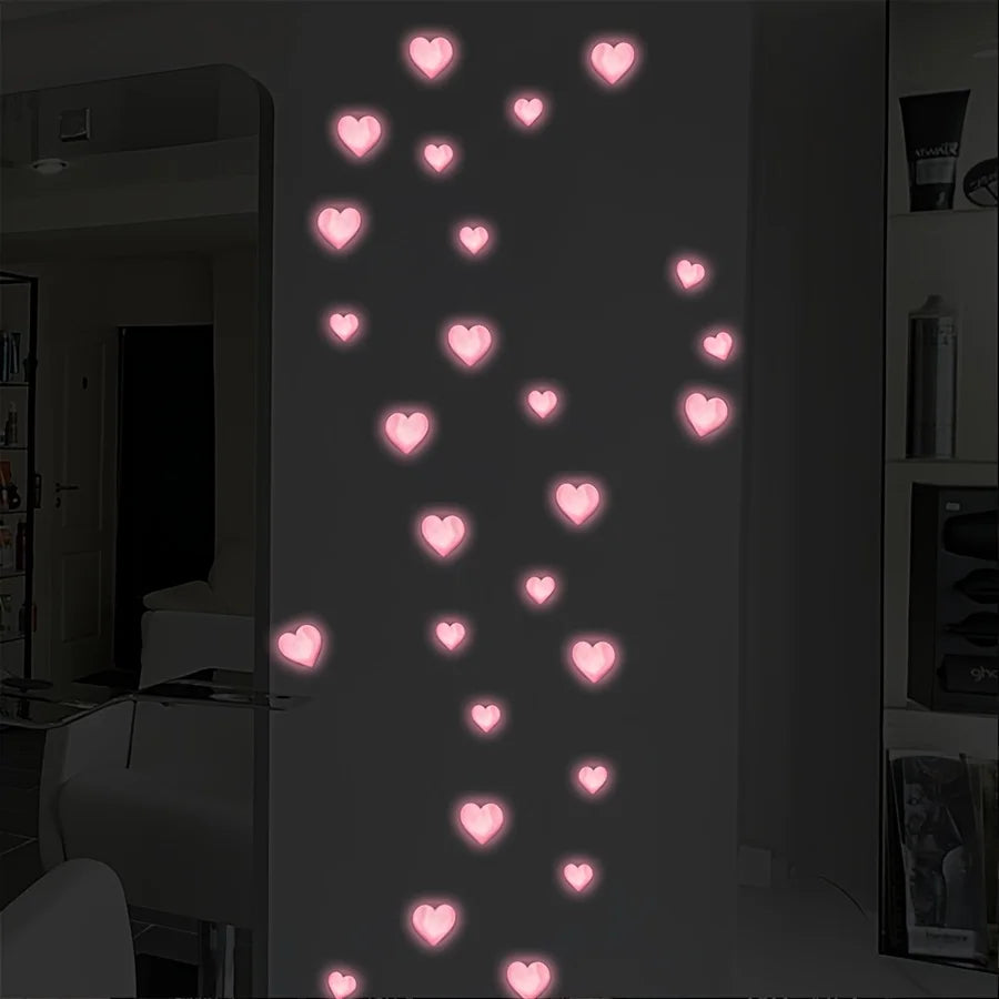 Pink Love Luminous Wall Stickers Glow in The Dark Love Heart DIY Wall Decals for Baby Room Nursery Home Romantic Decoration