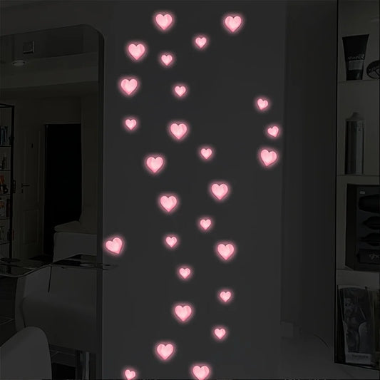 Pink Love Luminous Wall Stickers Glow in The Dark Love Heart DIY Wall Decals for Baby Room Nursery Home Romantic Decoration
