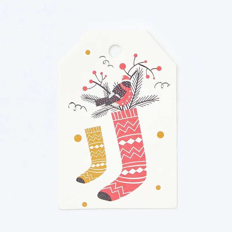 100Pcs Merry Christmas DIY Kraft Tags Labels Gift Wrapping Paper Hang Tags Santa Claus Paper Cards Xmas Party Supplies