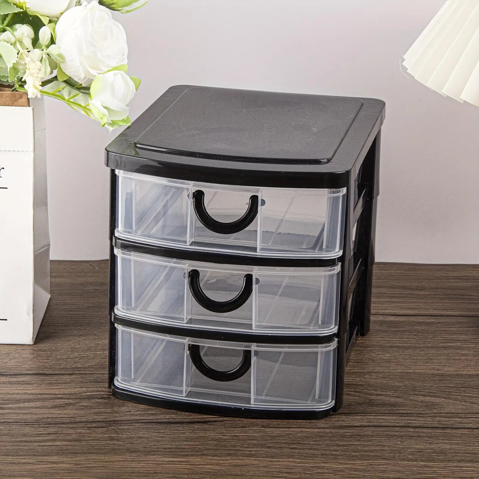 1/2Pack 3-Drawer Cosmetic Organizer Box with Transparent Drawers - Durable Plastic Cosmetic Storage Box  for Cosmetics, Bathroom