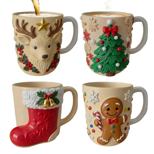 Cute Christmas Resin Mug — Elk, Gingerbread Man & Tree Design