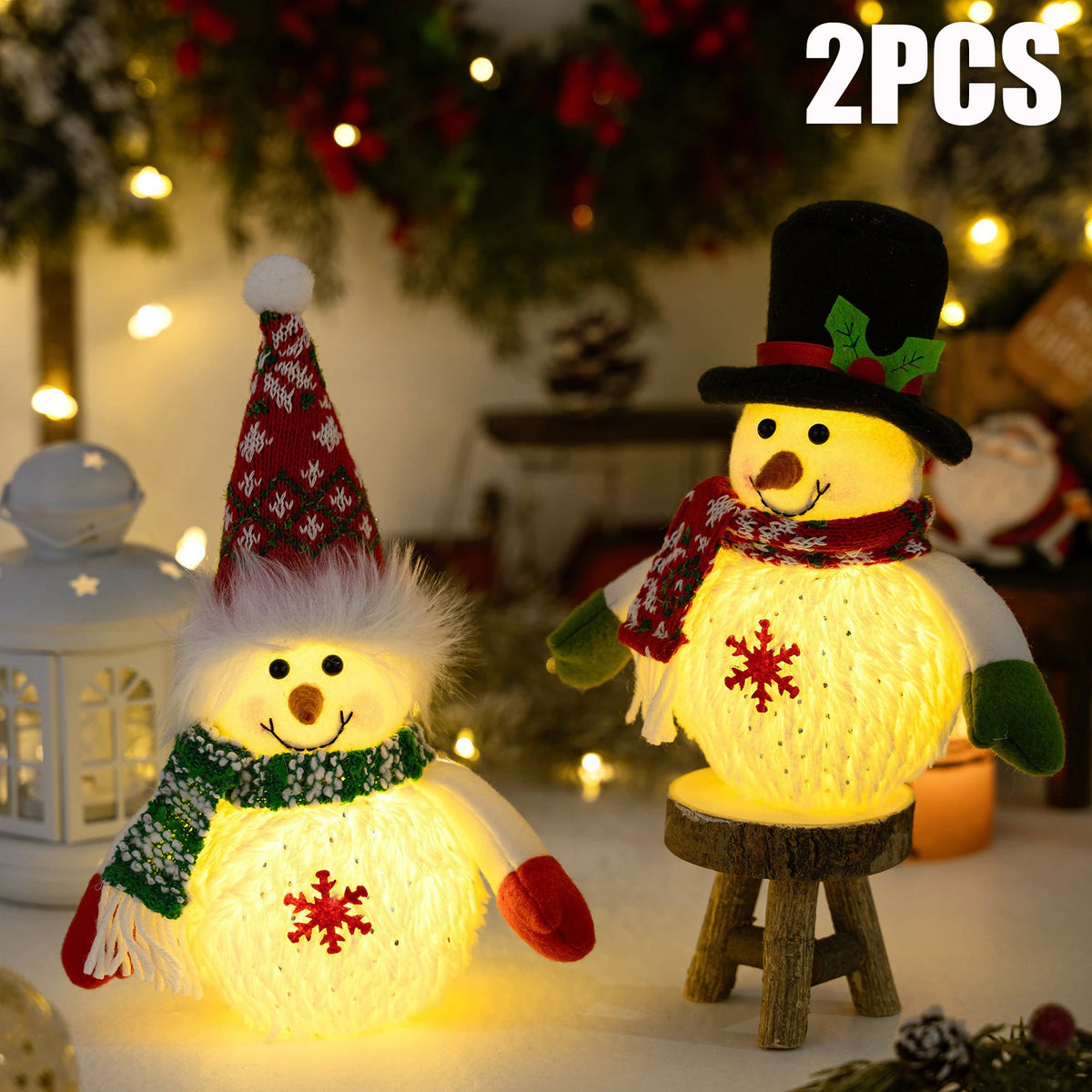 Christmas Glowing Snowman Figurine Xmas Snowflake Lighted Snowman Figurine Decorative Item Snowmen with Top Hat Christmas Gift
