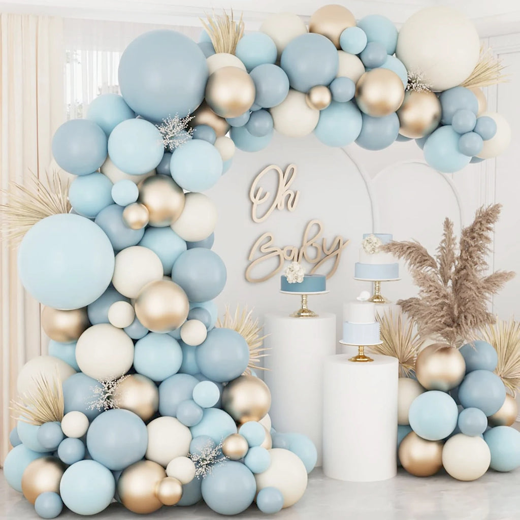 60PC 12" Dusty Blue/Slate Blue/Sand White/Champagne Gold Confetti Balloons Set for Baby Shower Wedding Graduation Birthday Elega
