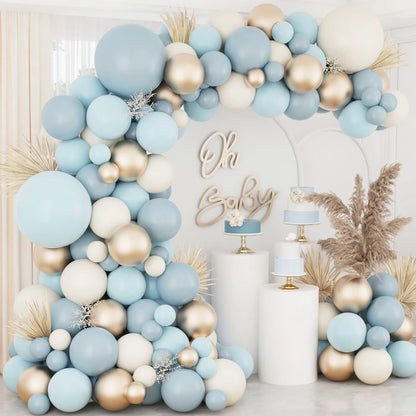 60PC 12" Dusty Blue/Slate Blue/Sand White/Champagne Gold Confetti Balloons Set for Baby Shower Wedding Graduation Birthday Elega