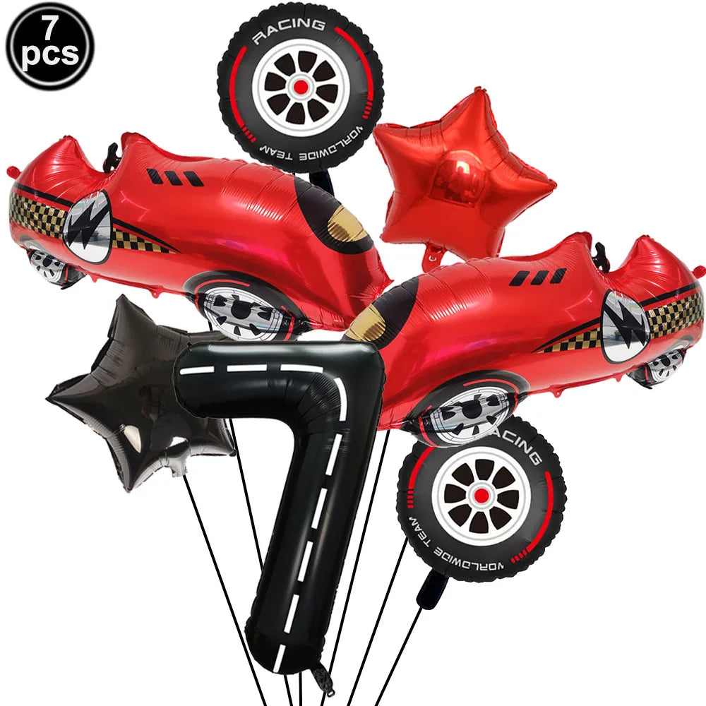Racing Car Balloon Traffic Cone Balloon Tire Wheel Balloons Black White Checkered Race car Theme Kids Birthday party Decorations