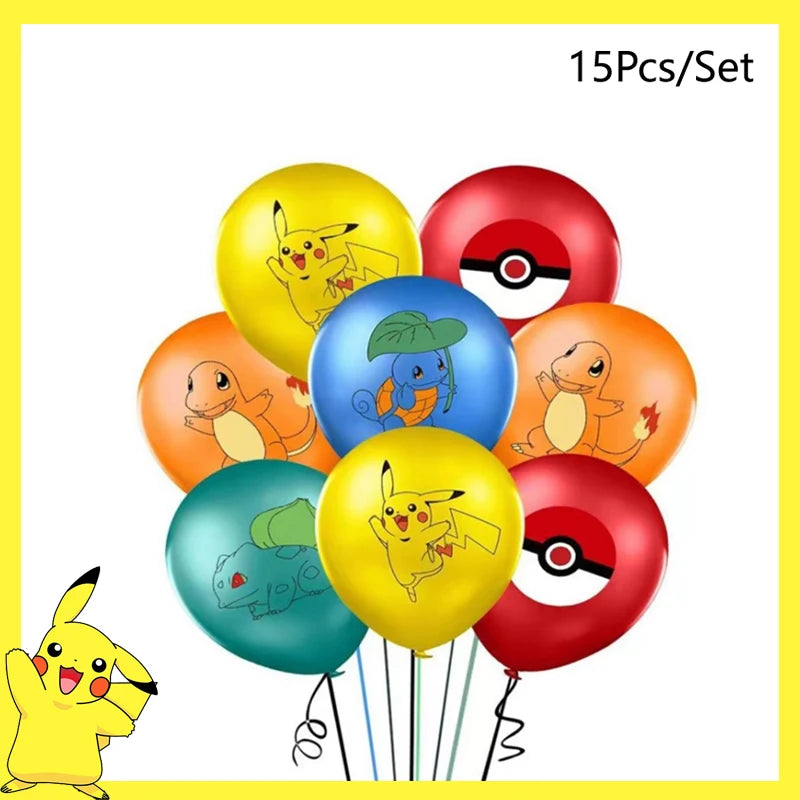 Pokemon Birthday Party Decoration Pikachu Disposable Tableware Cup Napkin Plate Tablecloth Baby Shower Cake Topper Flag Balloons