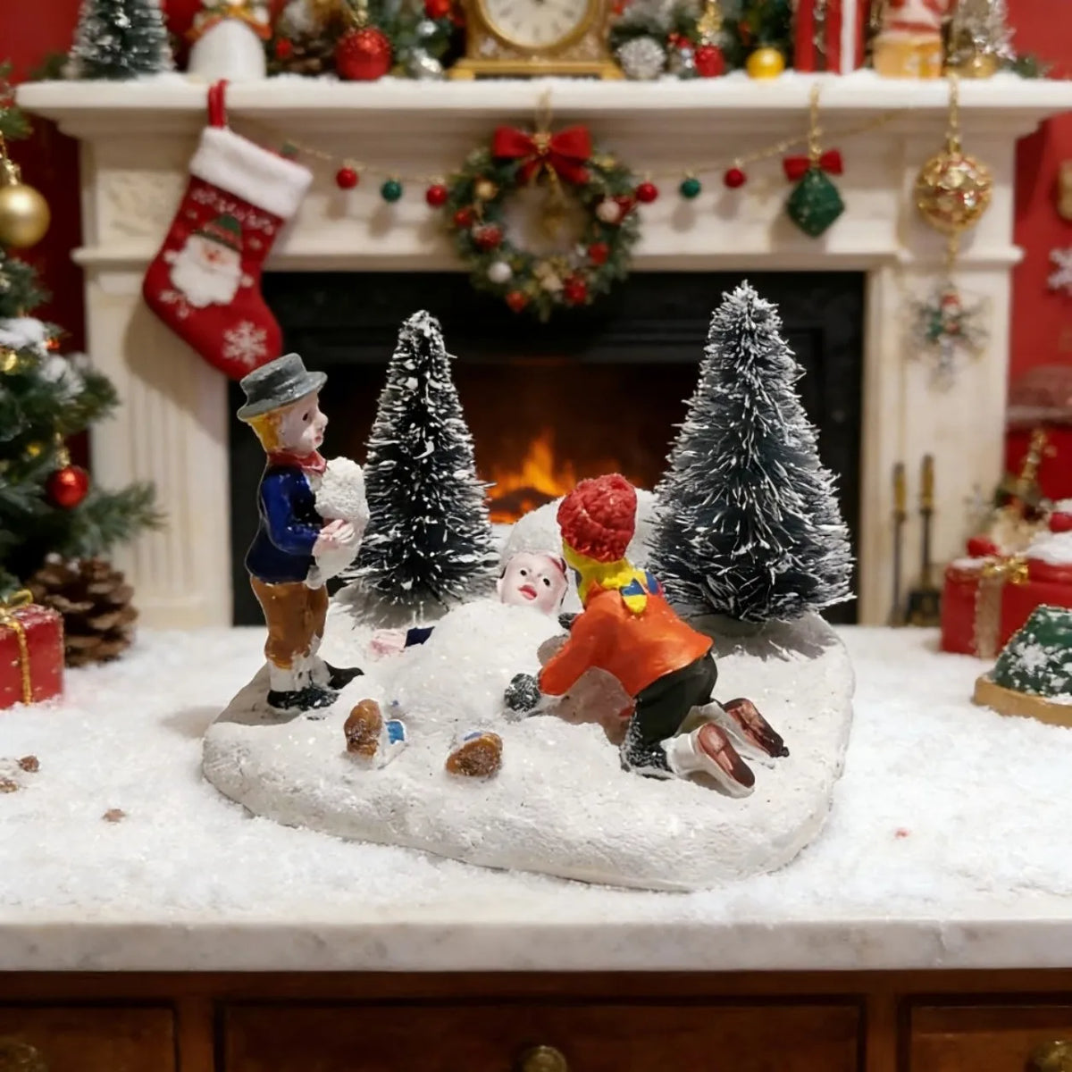 Kids Playing in the Snow — Christmas Village Figurine