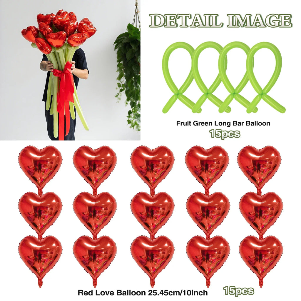 Love balloon bouquet set, red and green latex DIY long balloons forAnniversary, Wedding, Valentine's Day,birthday parties