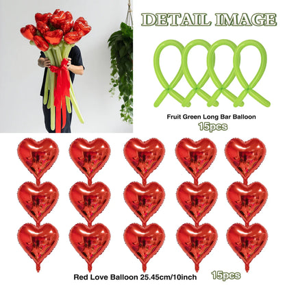 Love balloon bouquet set, red and green latex DIY long balloons forAnniversary, Wedding, Valentine's Day,birthday parties