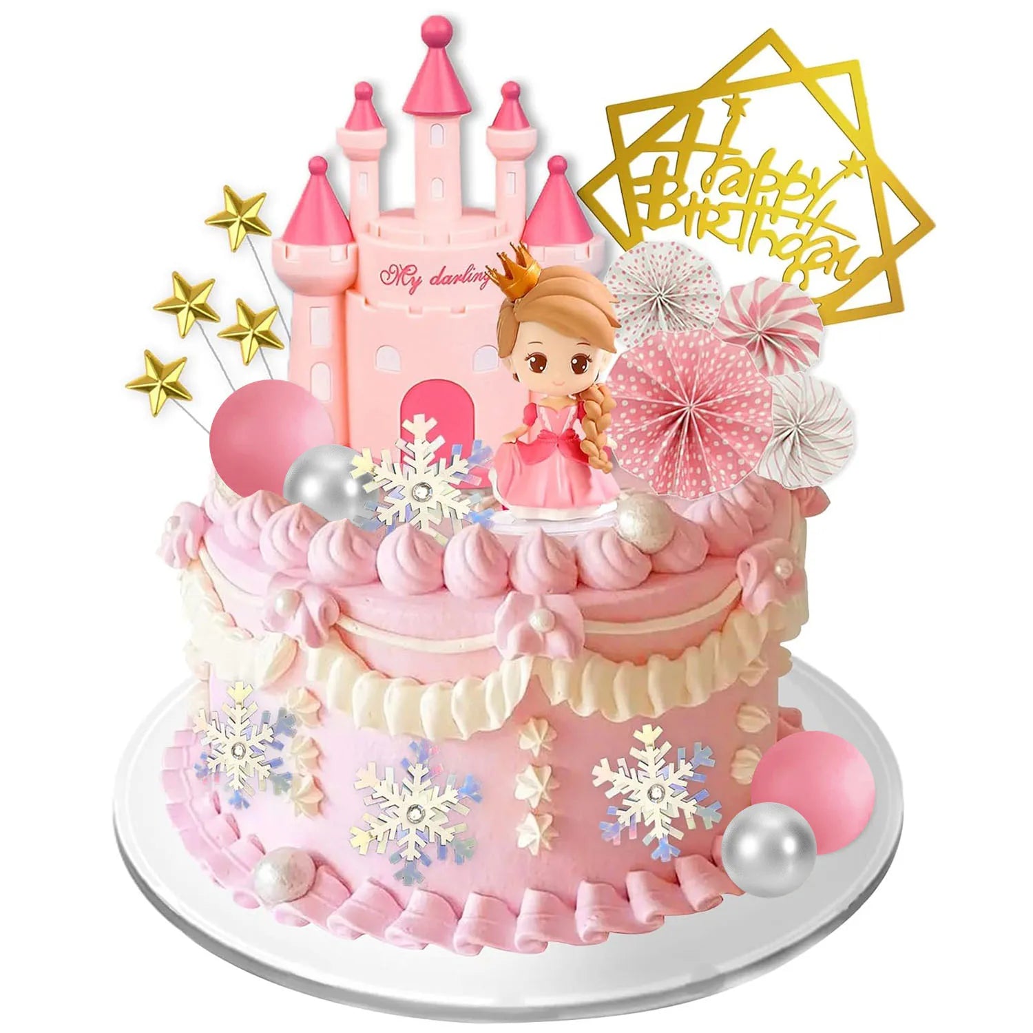 Princess Cake Topper Castle Cake Decoration for Girl Kid Happy Birthday theme Party Decorations Princess Baby Shower Supplies