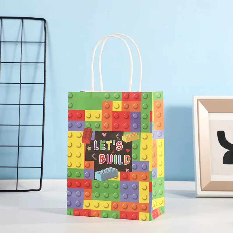 Kids Building Blocks Birthday Party Decoration Colorful Building Block Theme Party Supplies Kit Plates Cups Napkins Straw Ballon