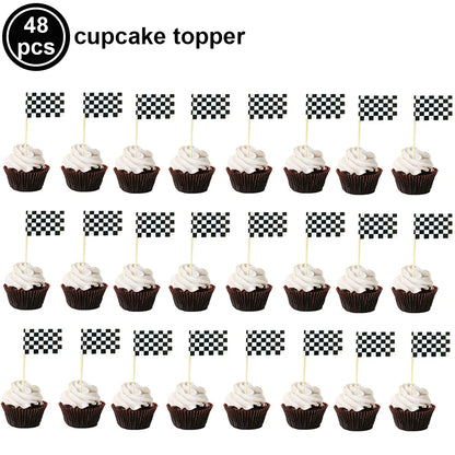 Racing Car Tire & Checkered Flag Cupcake Toppers