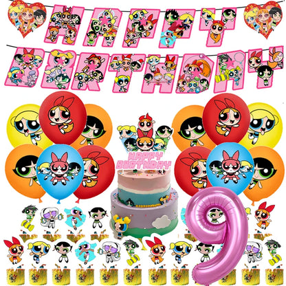 Cute Cartoon Girls Theme Birthday Balloon Set 1-9 Years Number Balloons Cake Topper Party Decor