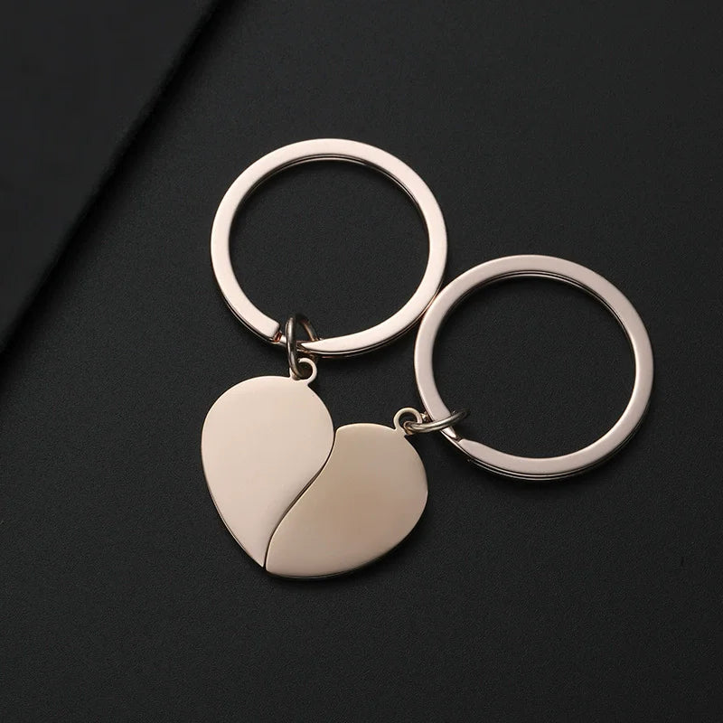 Stainless Steel Puzzle Keychain Blank For Engrave Metal Broken Keart Key Chain Couple Keychains Mirror polished 10pair