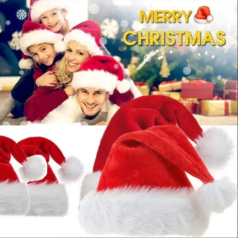 Christmas Santa Hat For Adults And Kids Xmas Holiday Hats Unisex Velvet Red Classic Fur Comfort New Year Festive Party Supplies