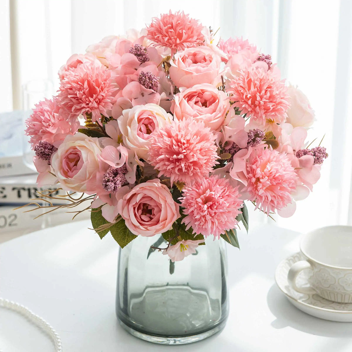 Artificial Flower Rose Decor Wedding Bride Bouquet outdoor Garden Silk Peony Embroidered Ball bonsai Vase Yard hot selling Gift