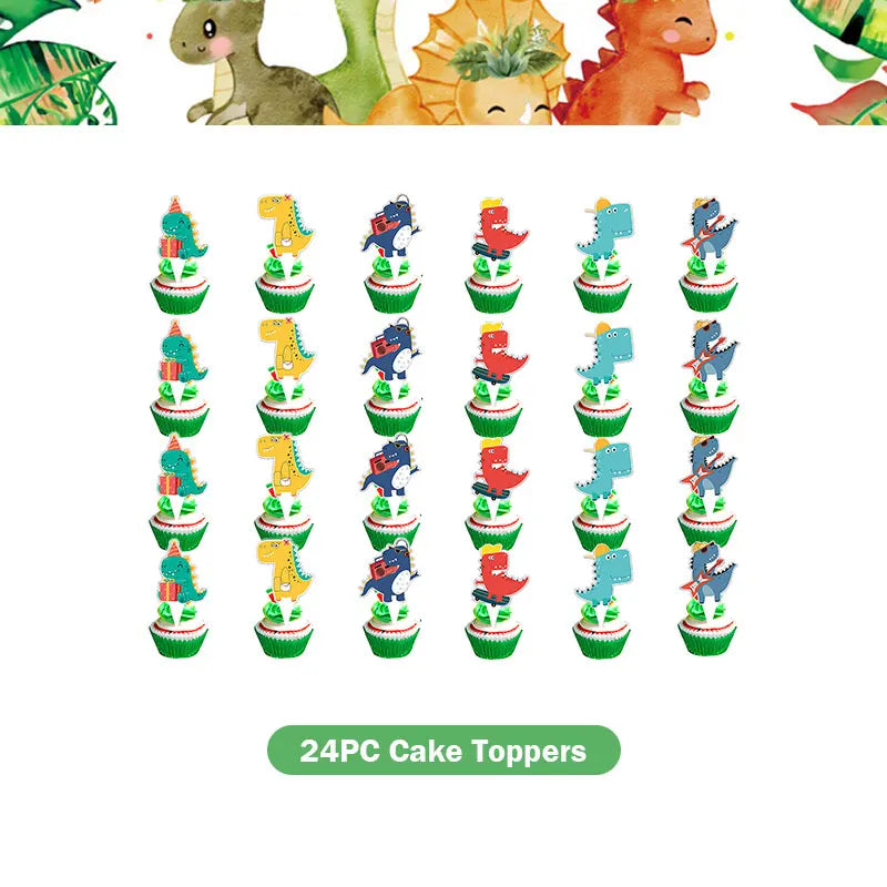 Dinosaur Birthday Decoration Party Supplies Set Cup Plate Tablecloth Dinosaur Balloons Happy Banner Cake Topper for Kids Favors