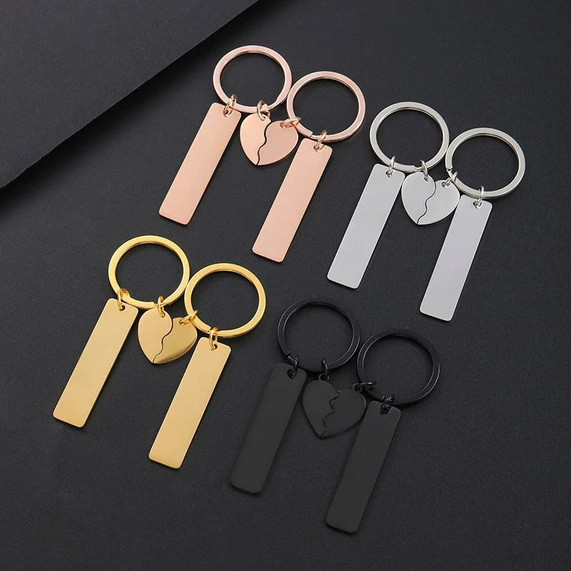 Stainless Steel Puzzle Keychain Blank For Engrave Metal Broken Keart Key Chain Couple Keychains Mirror polished 10pair