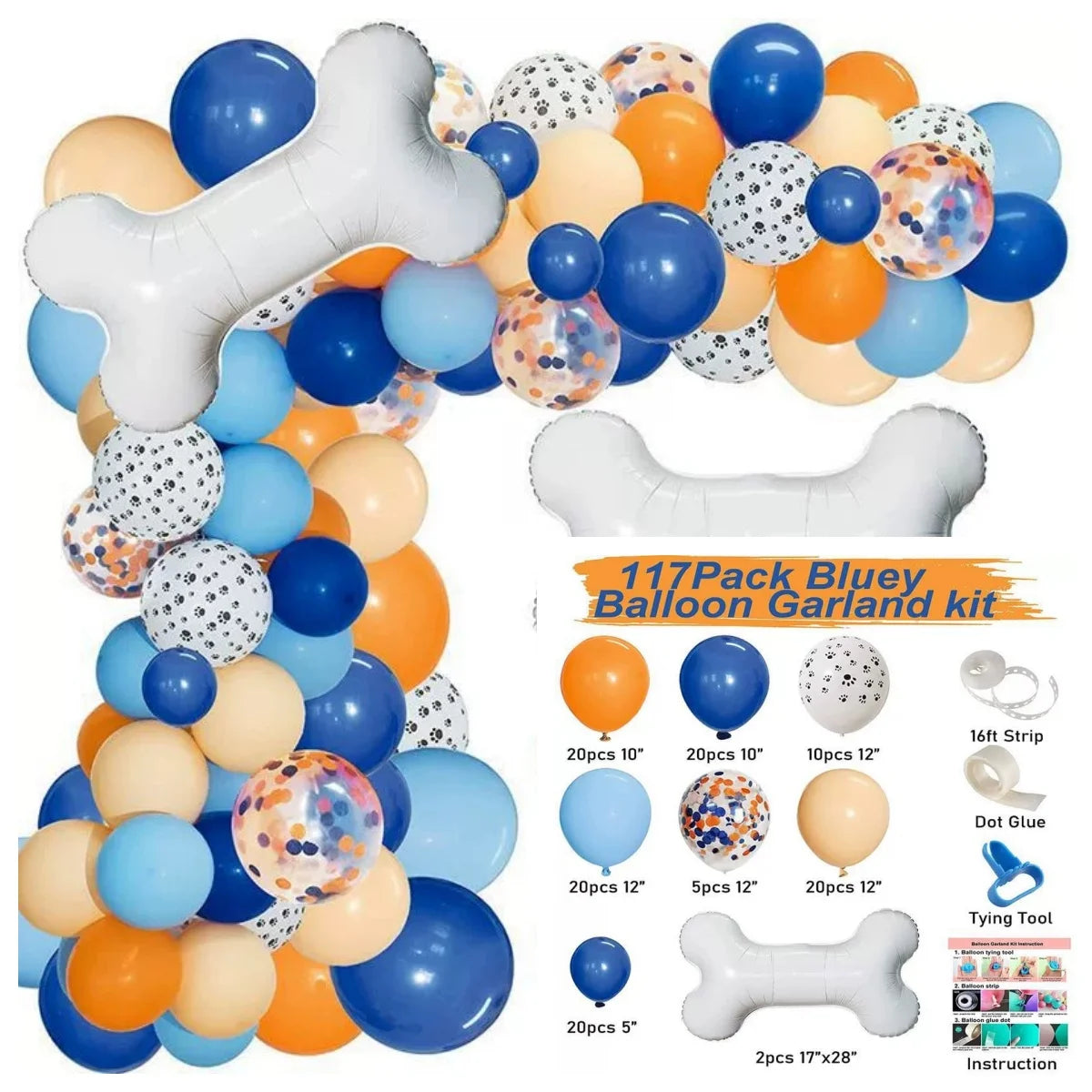 Dog Paw Balloons & Bone Balloon Birthday Balloons Garland Arch Kit for Boys Girls Bluey Theme Birthday Party Decorations