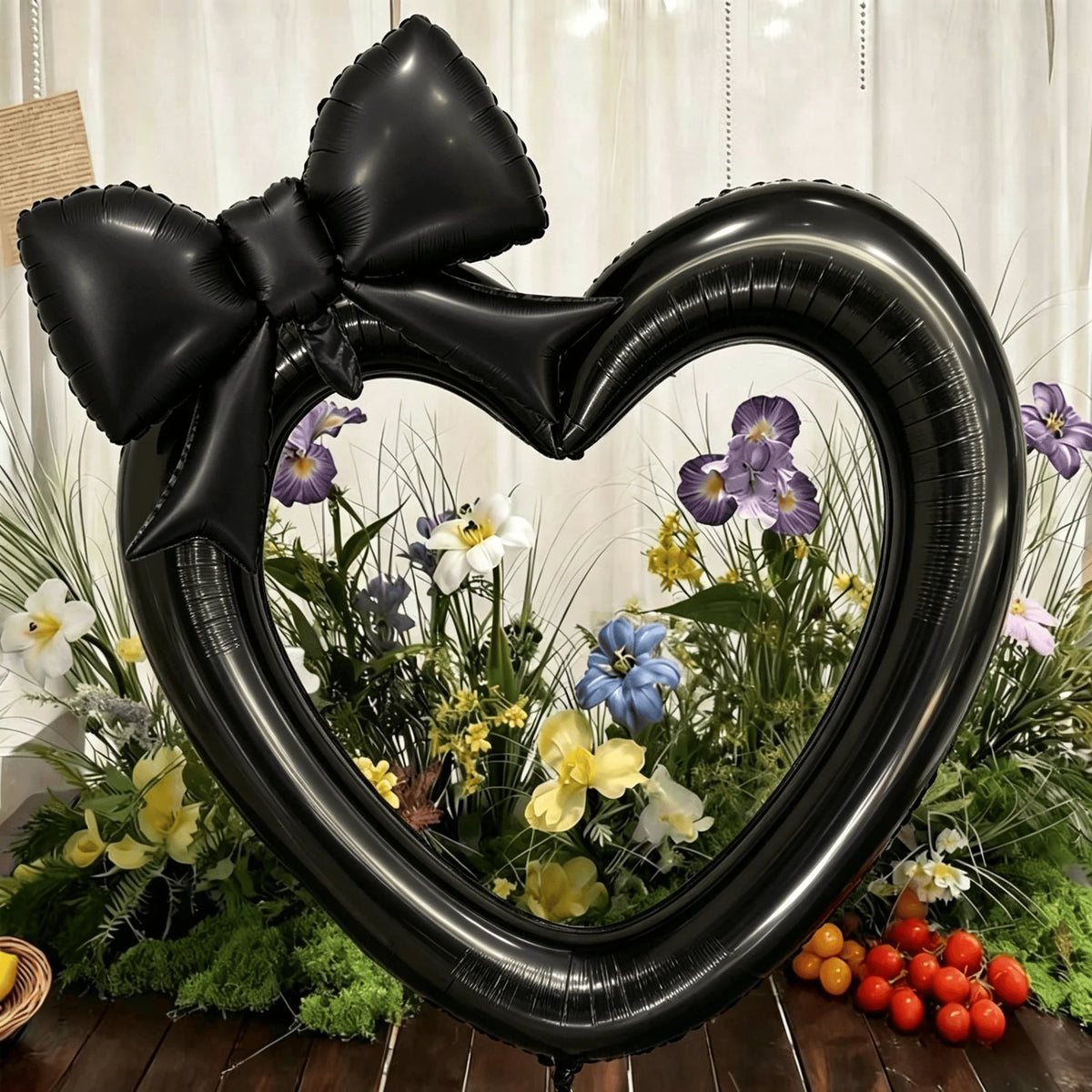 40Inch Heart Foil Balloon with Bow Pink Red Cream Black Birthday Wedding Valentine Mother's Day Decor